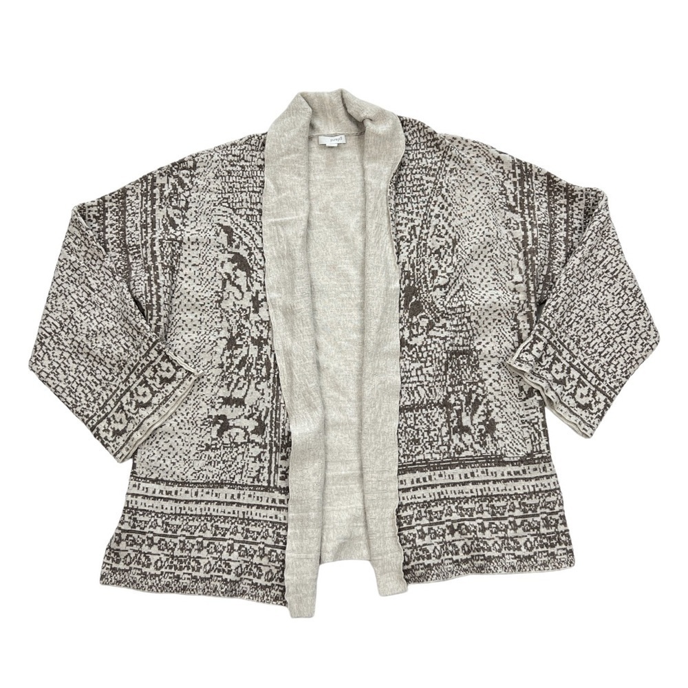 Pure Jill J. Jill Cream Brown Jacquard Open Front Cardigan Sweater